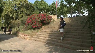 Bound redhead ass fucked in public