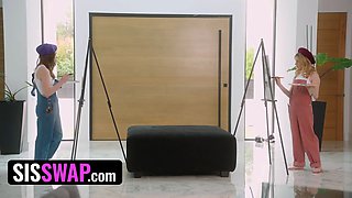 Step sisters Demi Hawks & Adrianna Jade rail step brothers' huge giant cocks during art class - sisswap