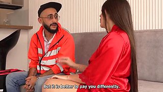 Delivery Man Surprised by Horny Housewife EmaRibeiro - Free Blowjob & Doggy Sex