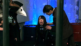 Asian beauty Mone Kamiki tries on sexy leather clothes and rides a cock