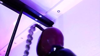 Latex slut solo anal masturbation