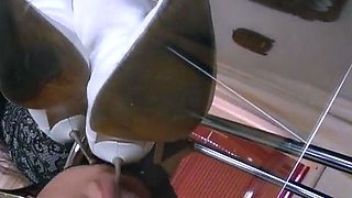 Hot brunette foot fetish play