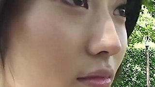 Skinny Japanese Girl Walks with a Toy Inside Her Bush Before Sucking a Man