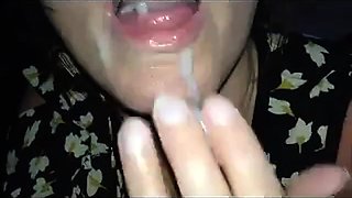 Horny Mom Opens Mouth to Taste and Swallow Black Sperm