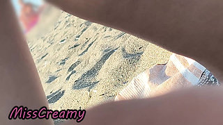 French Teacher Masturbates Pussy Legs Open on Nudist Beach in Front of Voyeurs Caught by Passersby