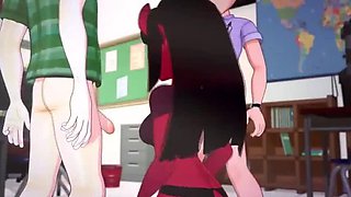 3D Animated Threesome with Horny Girl and Three Nerds