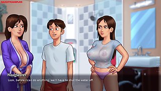 Perverted slut with huge, tasty breasts loves to make him super horny in the summertime saga