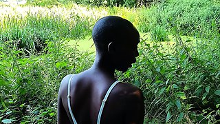 German Black Ebony Teen Quick Outdoor Sex with white Guy
