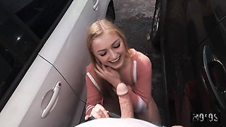 Spicy sex on the backseat with a long-legged blonde McKenzie Mae