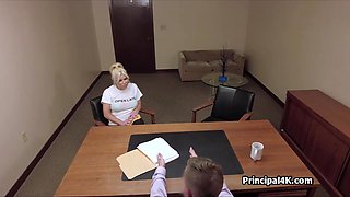 Humping big tit bikini mom on the principals desk