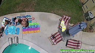 Chicks gets filmed by a drone guy