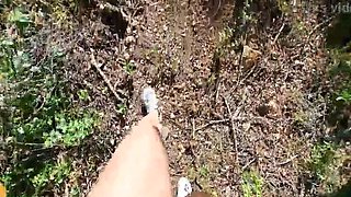 Latina Squirting Miss outdoor doggystyle fuck with cock sleeve in forest