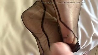 Mature British Granny Mrs Mature Feet Pleasures Lover with Big Natural Tits & Nylon Stockings - Amateur Homemade Cumshot on Feet