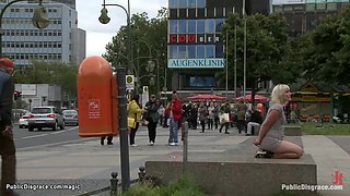 Blonde group anal fucked in public