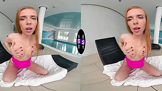 Redhead beauty Holly Molly enjoys solo sex by the pool