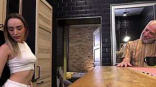 Young nasty blonde seduce an Old guy