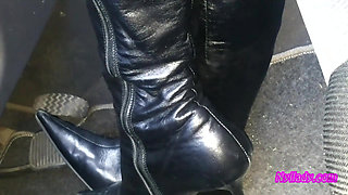 Nyllady Driving and Revving Her Bravo in High-heeled Boots and Black Ballet Flats