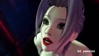 Huge-boobed transgirl Bonny pummels spectacular damsel wet in dark cyberpunk corner – gonzo rectal & blowjob