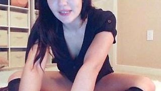 Cute amateur masked asian teen girl toying pussy on cam