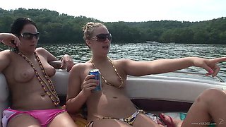 Impassioned amateur lesbians with natural tits in bikini and glasses having wild fun in an outdoor action