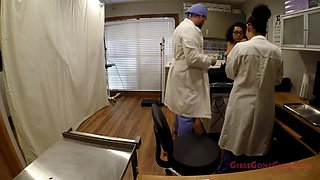 Cute nerdy busty latina Mia Sanchez gets examined by doctor nurse