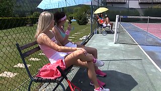 Ana Rose and other lesbians enjoy masturbating on the tennis court
