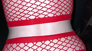 Massive Boobs Pregnant Girl in Red Mesh Rides Cock Then Doggy Fuck