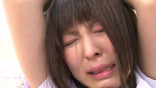 Brunette Japanese girl Kaori Kawada gets rammed by two guys