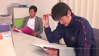 Japanese babe has a threesome in the teacher&#039;s lounge