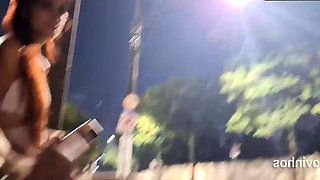 Risky masturbation at the bus stop next to the scorching