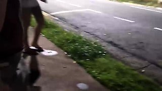 Risky getting off at the bus stop next to the scorching