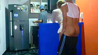 FEMBOY GETS FUCKED BEHIND HER BOYFRIEND'S BACK IN THE KITCHEN
