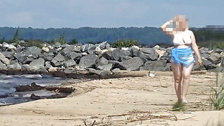 Hot Mom on the Beach in White Swimsuit