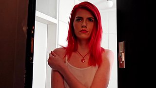 Redheaded teen Anna Swix teases with a sloppy BJ before getting pounded from behind in HD