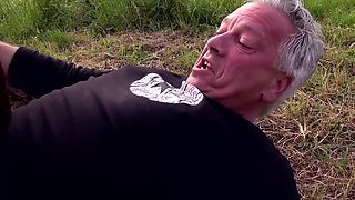 German Housewife Sucks And Then Fucks Two Big Cocks In The Park