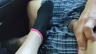 Footjob Sockjob with Black Girls' Ankle Socks - Cum on Socks
