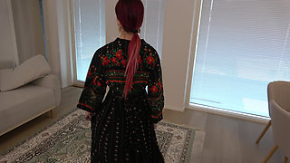 Arab Stepsister Catches BBC Stepbrother Jerking off & Makes Him Cum on Her Belly