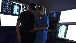petite blondie doctor sucks officer's dick