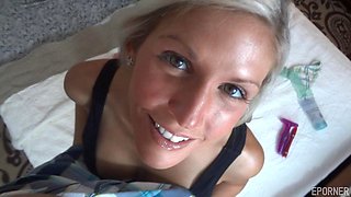 Blonde MILF Strips Teasingly Before Steamy Blowjob