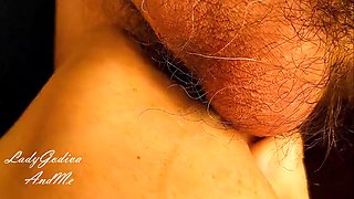 Close up - Sensual blowjob with mouth, tongue and lips, ball licking and cum swallowing!  Lots of saliva - Slut wife - Amateur