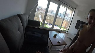 She Caught Him Watching Car Racing and Started to Race His Dick
