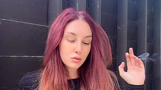 Smoking Outdoor Along Hair Fetish and Boobs Flash