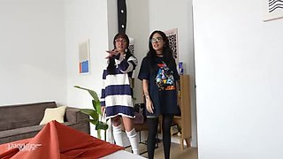 BIG TITTY GOTH GIRLS Effy Cutie & Natasha Noel Share a Bed - Threesome Blowjob & Doggystyle POV
