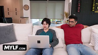 Step-son and his bff seduce small step-mom Katrina Colt to fuck in a 3some - mylf taboo