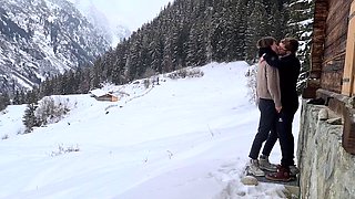 Couple Hide To Fuck While Hiking In The Snow Mountain Forest And Birdsong Romantic Intimate Love