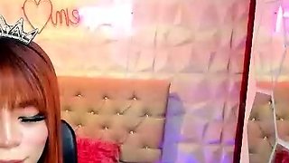 Big tit shemale jerks her long cock