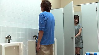 Riho Mikami sucks a stiff dick in a public toilet  - More at 69avs.com