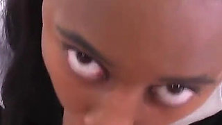 Ebon teen Miya Lushes POV blowjob and cum swallow