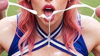 Hard Sex with Cheerleader Carrie and Jake Relaxed in the American Football Game, Anal Creampie, Curvy Woman Sucking Big Dick
