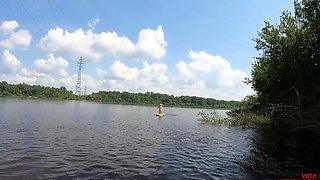 Blonde Solo Girl Naked on a SUP Board